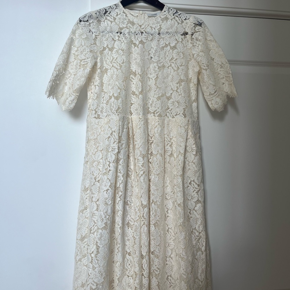 GANNI White Lace Midi Dress size 36 wedding dress, Mother’s Day, birthday